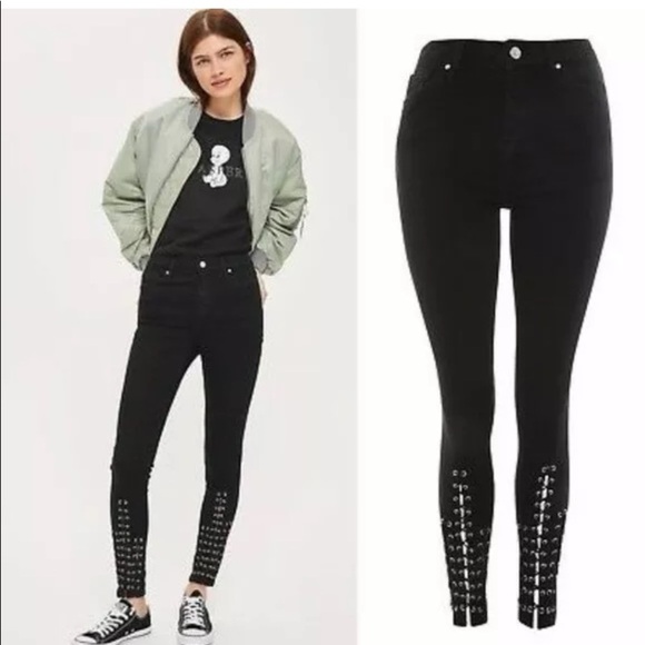 - TOPSHOP Moto Jamie eyelet lace leg High rise Jeans! Mob jeans goth - Picture 2 of 8